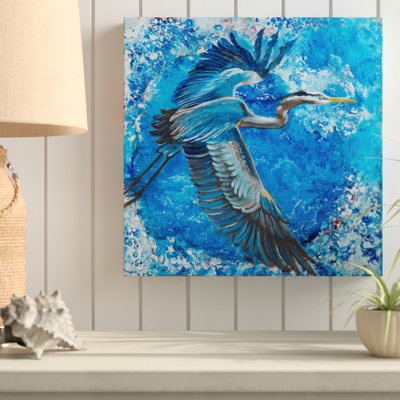 «Blue Heron in Paint», reproduction de peinture acrylique sur toile tendue