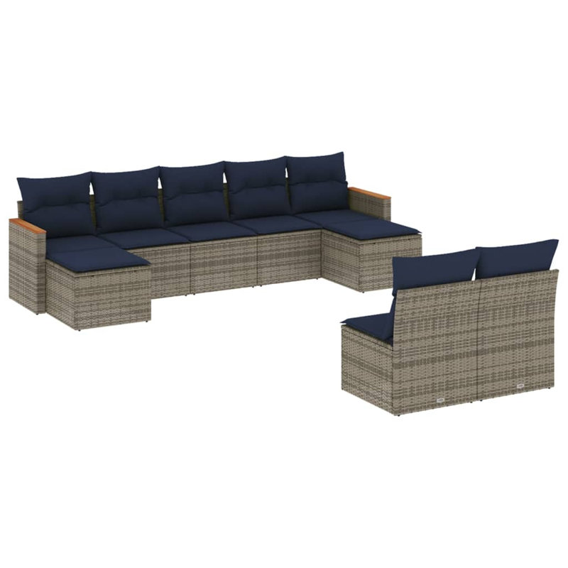 Ensemble de canapé de patio 10 pièces avec coussins en rotin de polyester noir