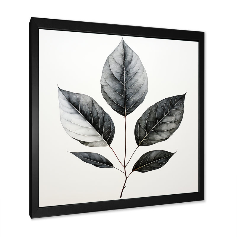Contour de feuille d'onyx noir sur toile, H 16 po x l 16 po x P 1 po, Cadre simple noir