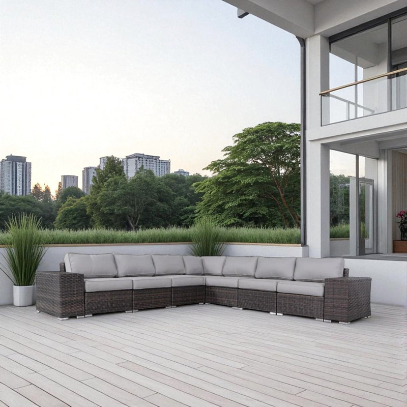 Instant Setup 6 - Person Outdoor With Frame, Cushions, And Machine Washable Covers Fully Assembled Sectional Marine Grade Weather Integrated Cup Holders