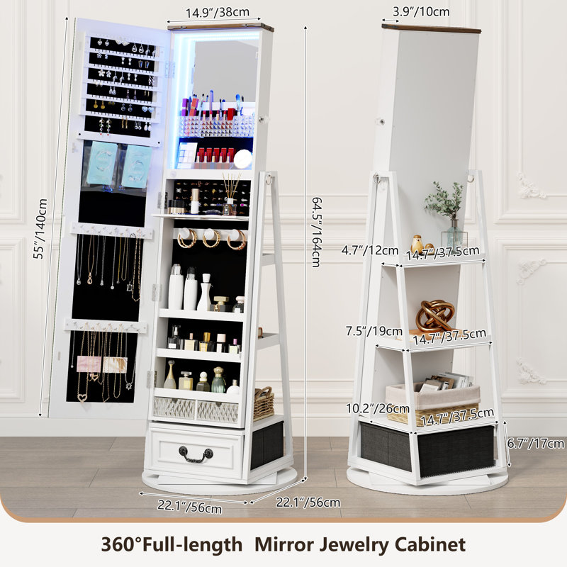 Armoire à bijoux de 21,1 po de largeur avec miroir, Blanc