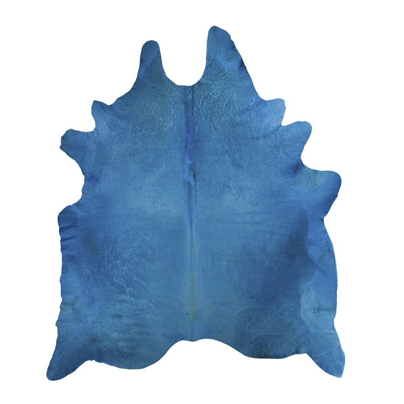 Tapis bleu ciel en cuir de vache rond Rondon