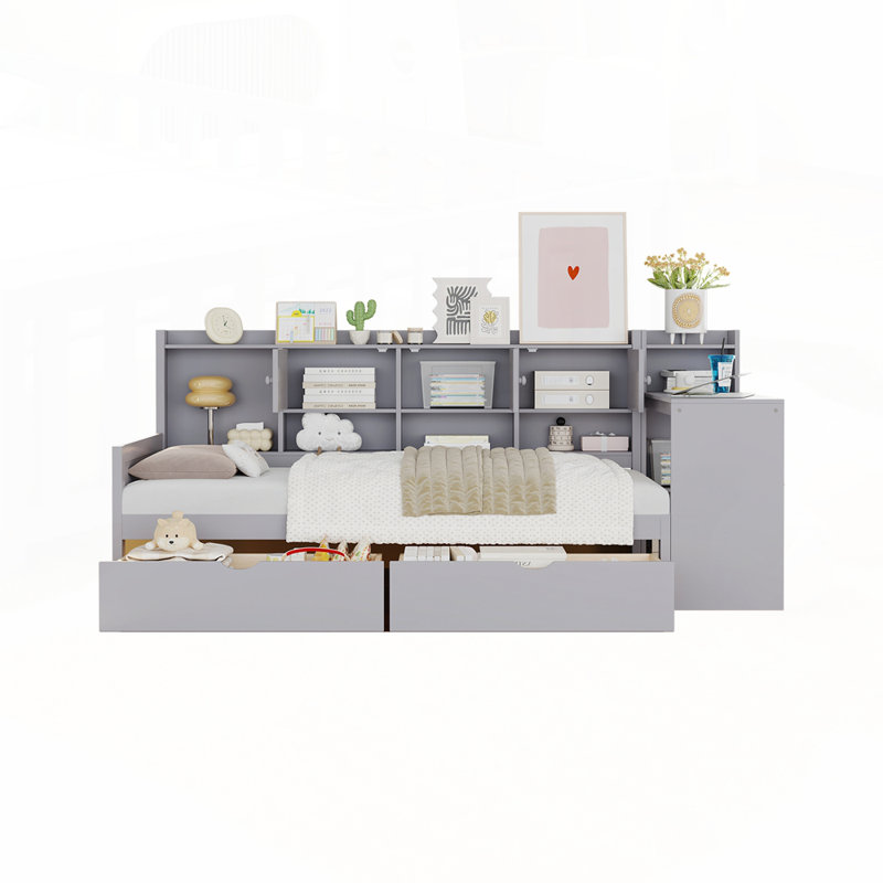 Multi-functional Wooden Daybed with Storage Cabinets Drawers, Twin