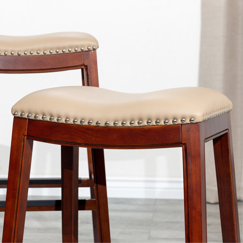 Tabouret de bar 30 po cerise, siège en cuir reconstitué - élément décoratif décoratif, os élégant et fonctionnel, Beige