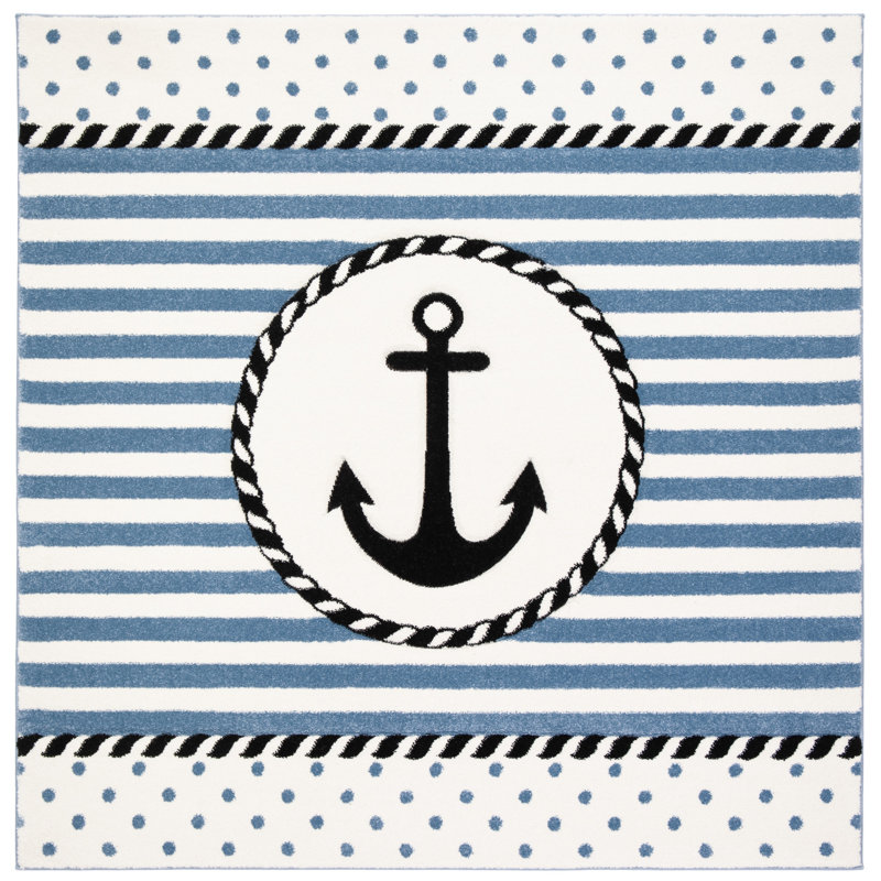 Tapis ivoire / bleu marine Hickman, Carré 5 pi 3 po