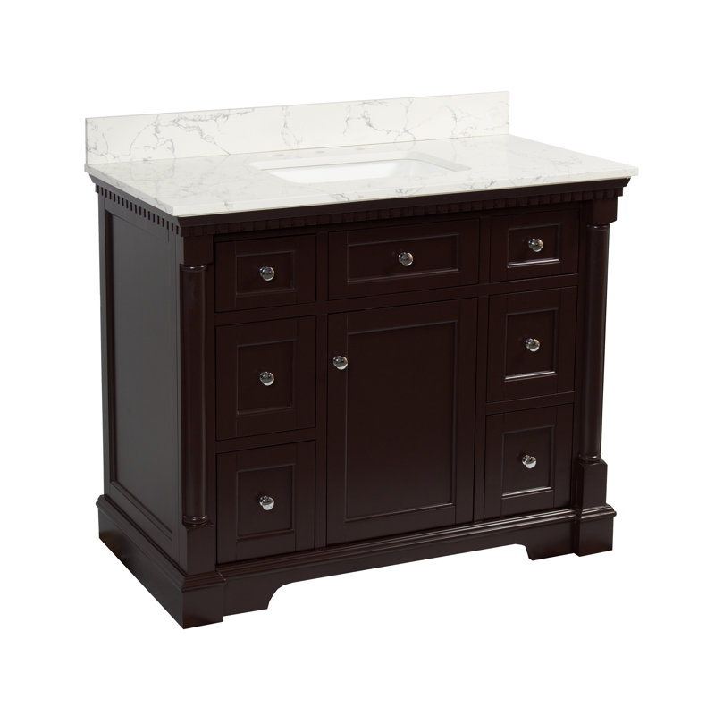 Ensemble de meuble-lavabo simple 42 po avec armoire chocolat et comptoir en marbre, Chocolat, Marbre d'ingénierie