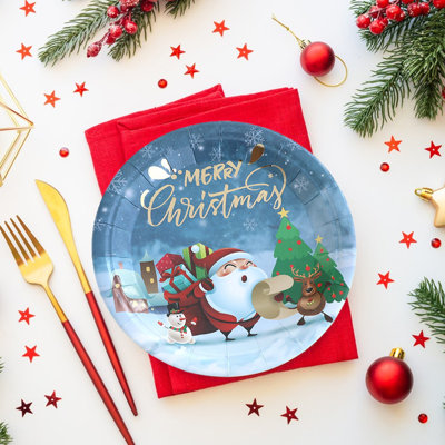 Christmas Festival Party Decoration Christmas Tableware Christmas Happy Paper Cup Tray Set 10PCs Plates 20 Paper Towels