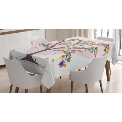 Ambesonne Love Tablecloth, Tree With Leaves And Hearts Love Adore Celebrating Anniversary Artwork Print, Rectangular Table Cover For Dining Room Kitchen Decor, 52" X 70", Multicolor