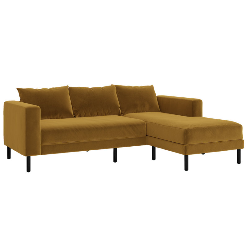 Essential Sectional, Mustard Recycled Velvet, Metal