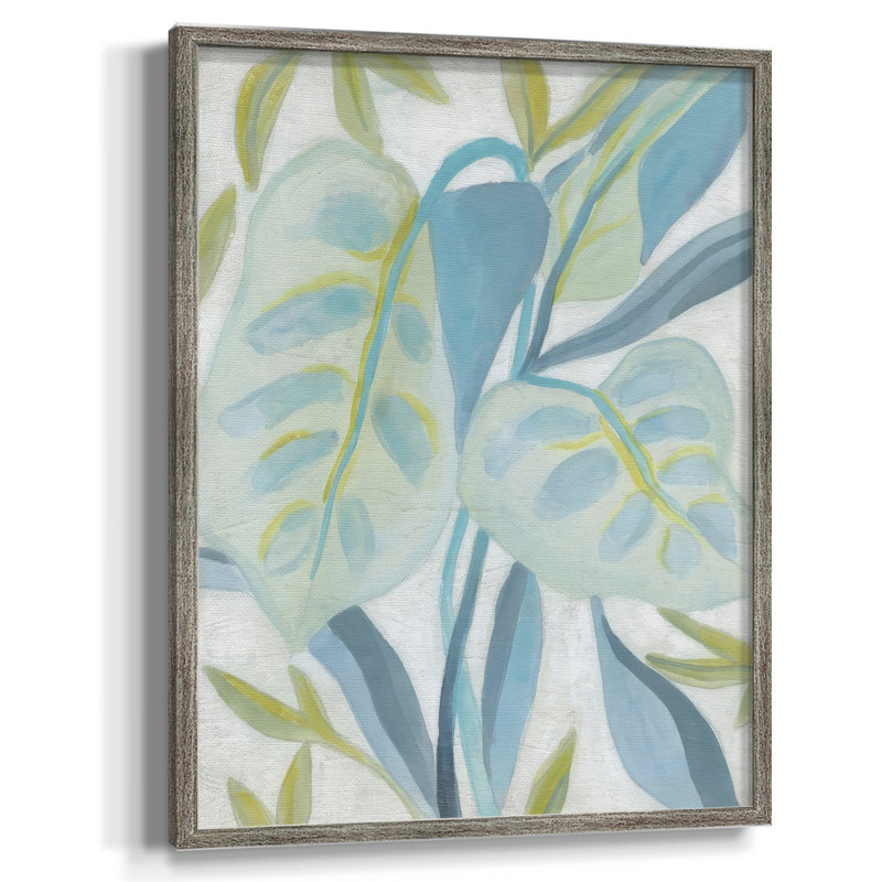 «Aqua Tropical Leaves II», reproduction encadrée - bois massif, H 30 po x l 24 po