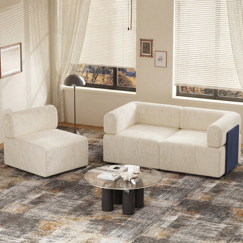 3 Seater Chenille Sofa, Beige