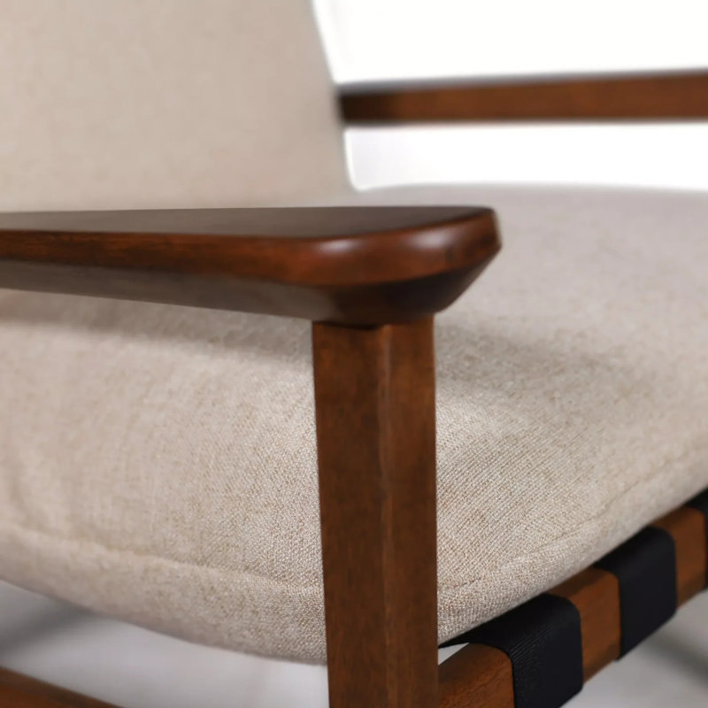 Chaise berçante Mid Century, Beige, Noyer brossé