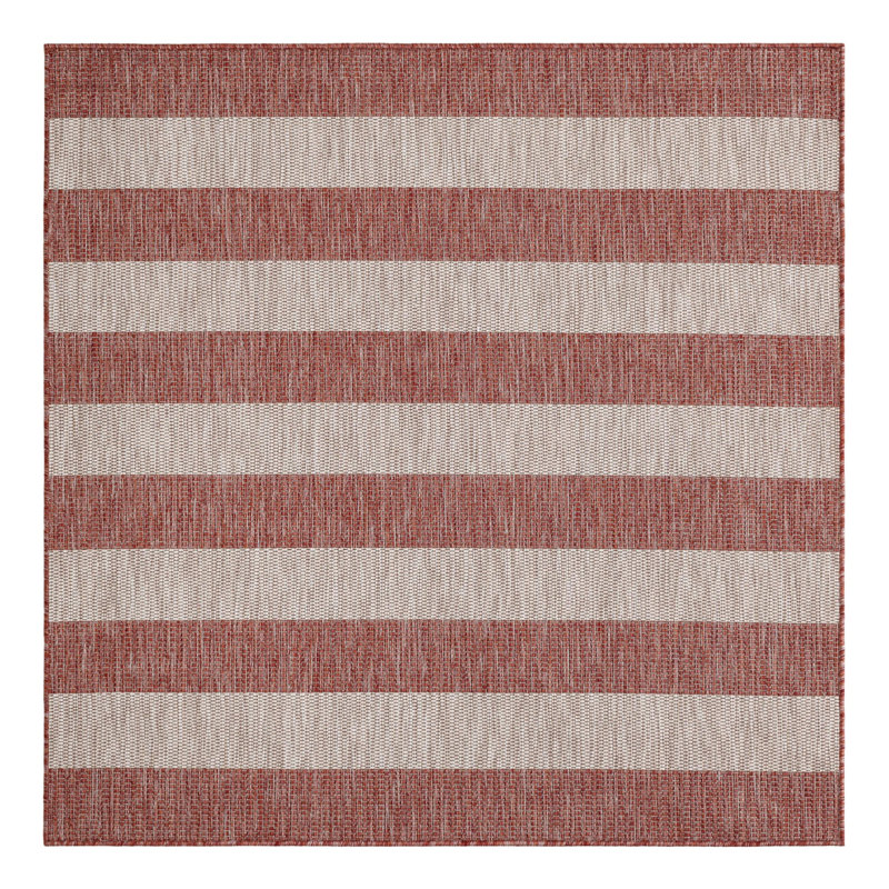 Simkins Striped Red/Gray Indoor / Outdoor Area Rug, Square 6'1"