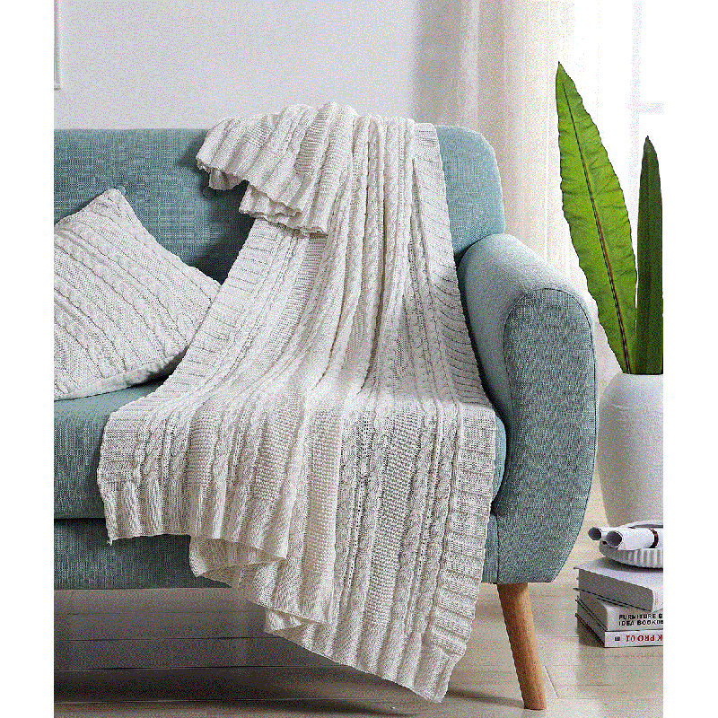 Jeté en tricot torsadé de 50 po x 70 po Dublin, Blanc