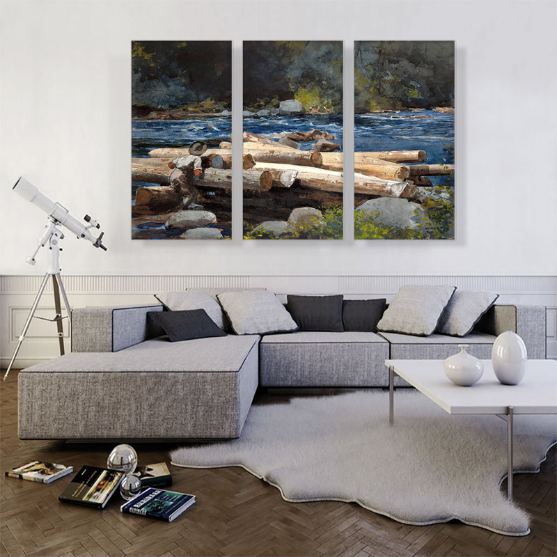 «The Hudson River 1892» par Winslow Homer - ensemble de 3 reproductions d'art sur toile tendue, H 40 po x l 60 po x P 0,75 po