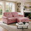 Canapé d'angle 2 places en chenille avec un pouf, coussin d'assise à bord froncé, accoudoirs arrondis et coussins lombaires, assise moelleuse idéale pour petit appartement ou salon, rose-1184537345-1184537347-1184537358