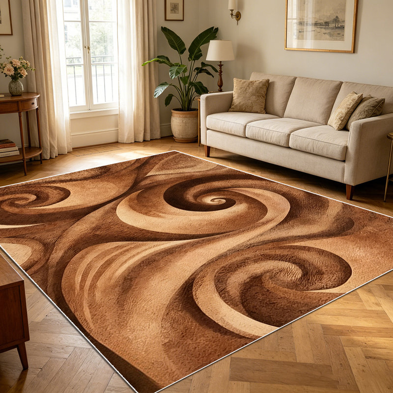 1PC Brown Swirl Vintage Carved Pattern area rugs for Living Room, Soft and Comfortable, Suitable for all seasons, easy-to-maintain, machine washable Indoor floor mat, Under Table Farmhouse suitable for dining table, bedroom, entryway, kitchen, home