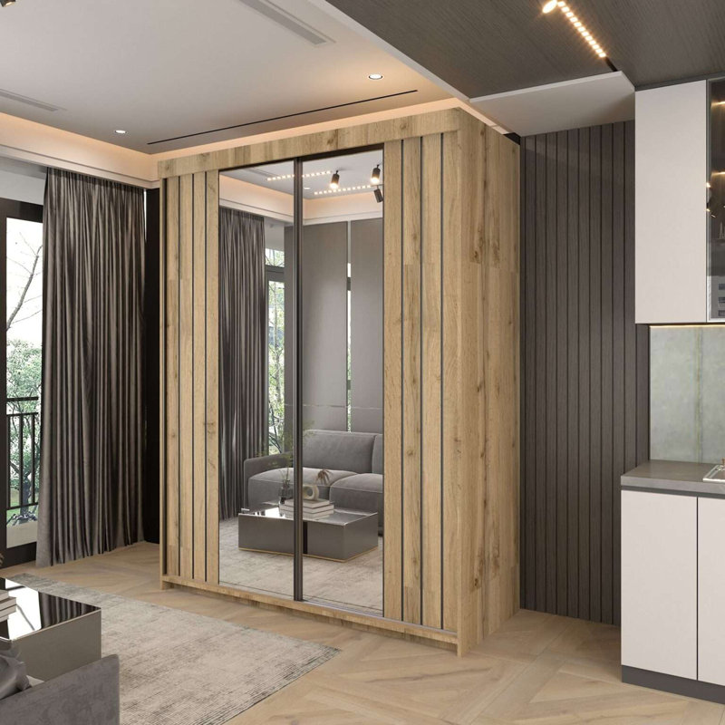 2 Door Laminate Wardrobe, 217cm H x 150cm W x 62cm D, Votan