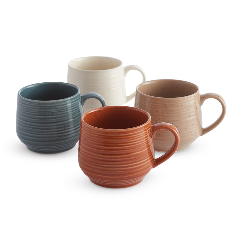 Rustic Ceramic Assorted Color Microwave Safe Mugs, Set of 4