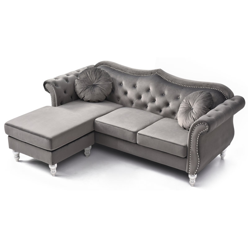 2 - Piece Upholstered Sectional, Gray Velvet