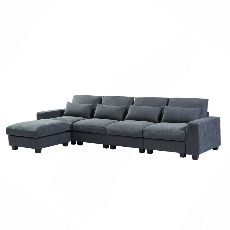 Grand canapé modulaire rembourré de plumes en L moderne, canapé convertible avec méridienne réversible pour le salon