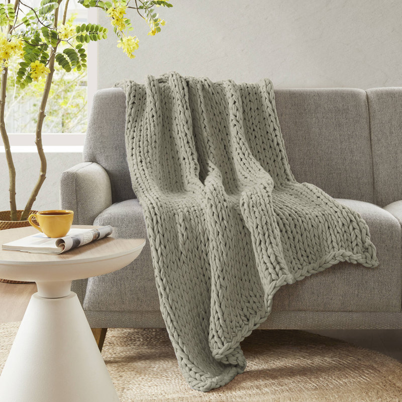 Blush Chunky Cable Hand-Knit 50"x60" Throw Blanket