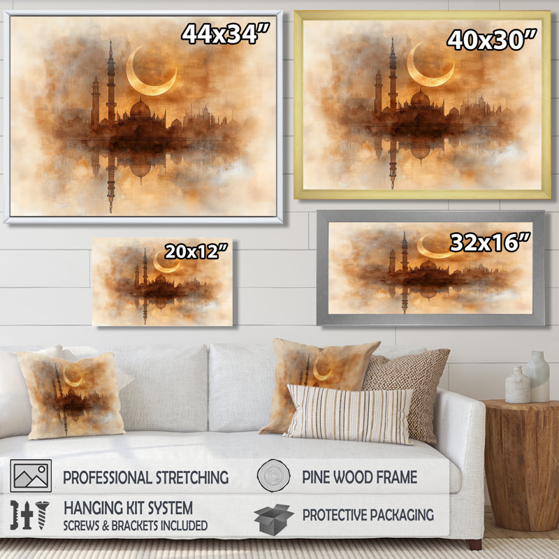 «Endless Reflections Of Crescent Moon Over Mosque I», reproduction d'art sur toile, H 12 po x l 20 po, Noir
