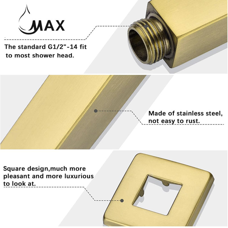 Ceiling Shower Head Arm 16", Brushed Gpld
