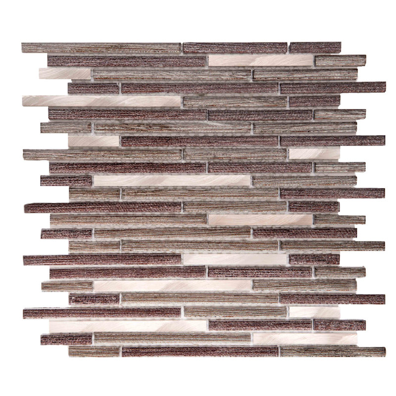Cosmos Sleek 1" x 3" Shiny Glass Mosaic Wall Tile, Bronze/Gray