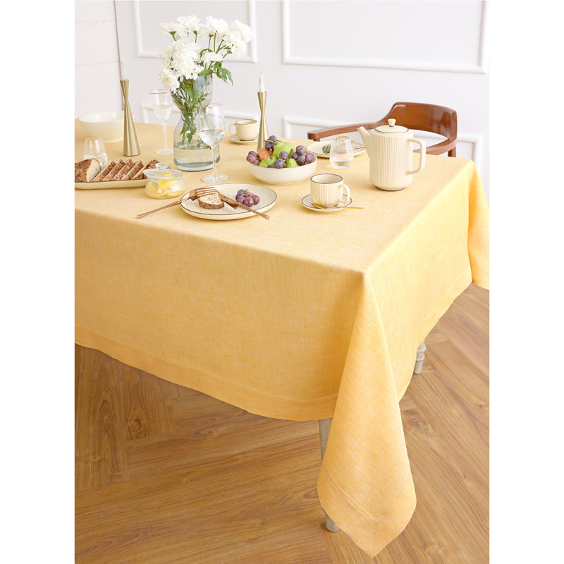 100% Pure Linen Tablecloth - Athena, 108" x 60", Chambray Mustard