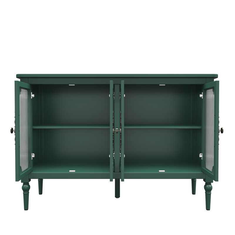 Green Mid-Century Modern Buffet Cabinet with Glass Doors
