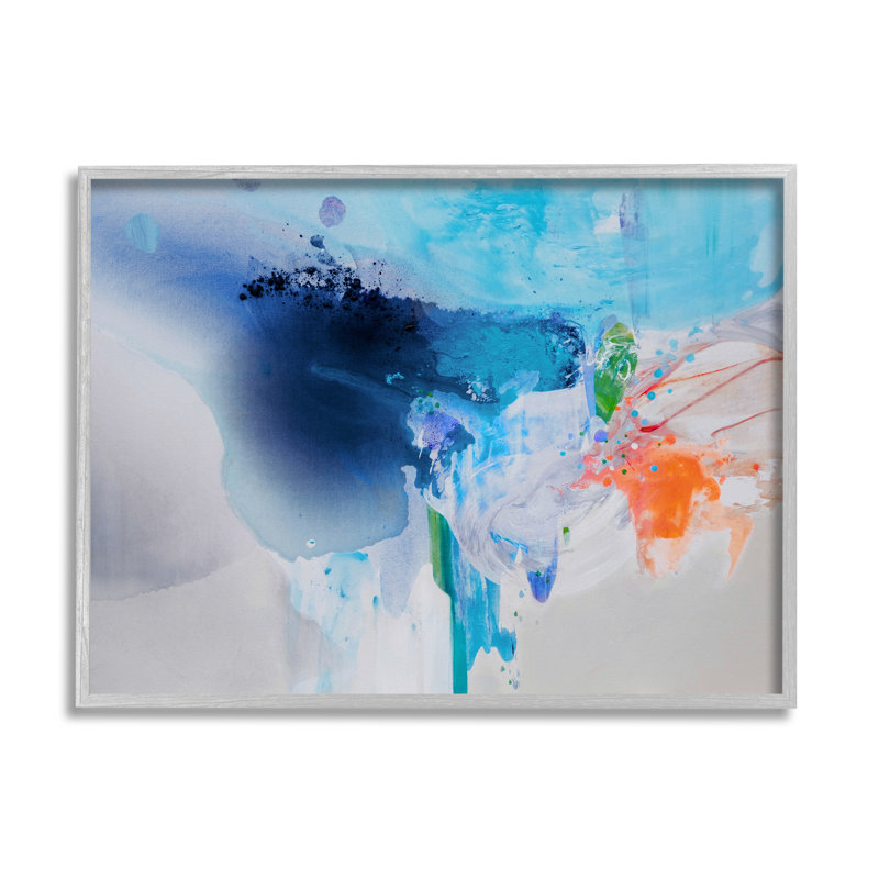 Intense peinture abstraite éclaboussure d'eau, H 14 po x l 11 po, Cadre gris
