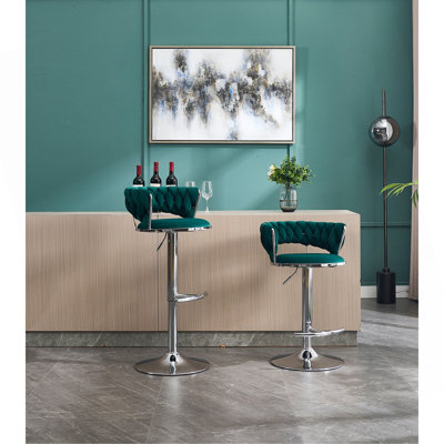 Ensemble de 2 tabourets de bar, avec repose-pieds chromé et base pivotante en velours à hauteur réglable et tabouret de bar simple chromé