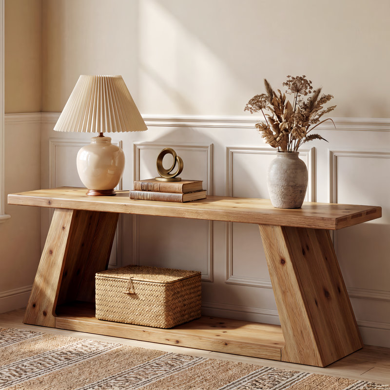 62.99" Solid Wood Console Table, Farmhouse Low Entryway Table With Storage