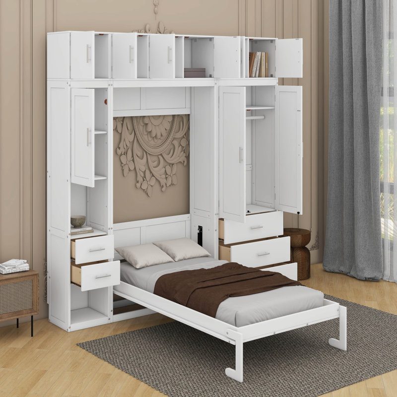 Lit escamotable simple avec casiers et armoires