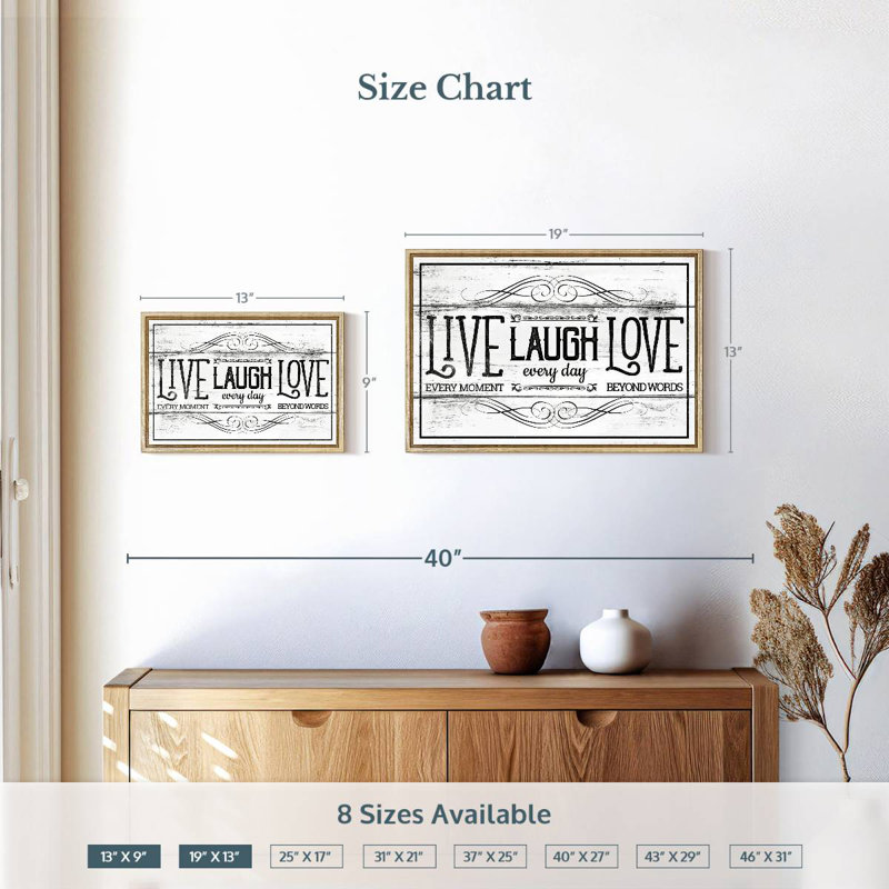 Live Laugh Love Everyday, Cadre flottant en bois naturel, 19 po x 13 po
