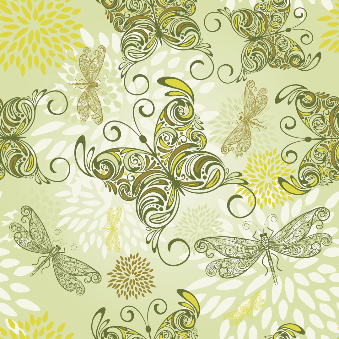 Valdese Butterflies And Dragonflies von Alexmakarova - Grafik auf Leinwand