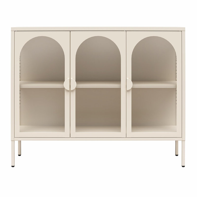 Parchment Steel Accent Cabinet with Adjustable Shelving and Glass Doors