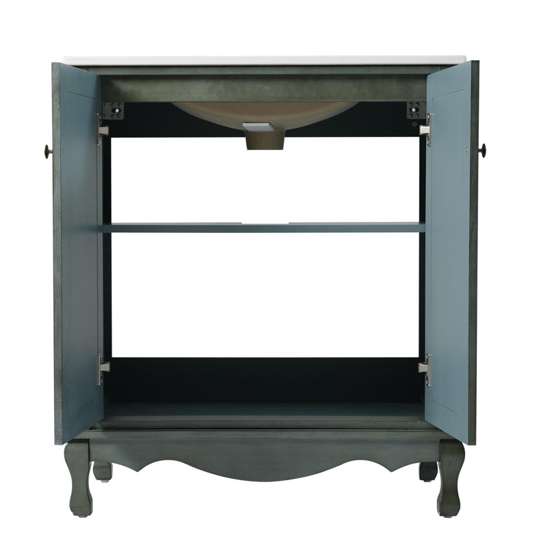 Meuble-lavabo de 30 po avec lavabo en céramique, Bleu vert antique