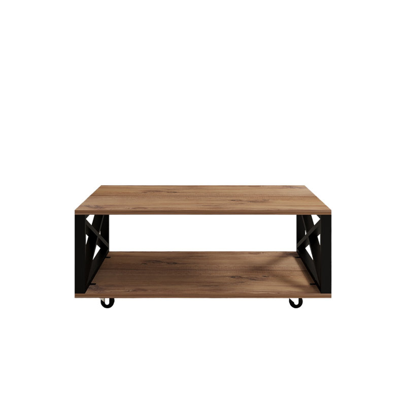 Stylish 2-Tier Coffee Table with Wheeled Legs, 39.0 x 13.2 x 23.6 inches | 100% Melamine Coated Particle Board, Thickness: 0.7 inches | Perfect for Living Room, Modern Industrial Design & Additional Storage