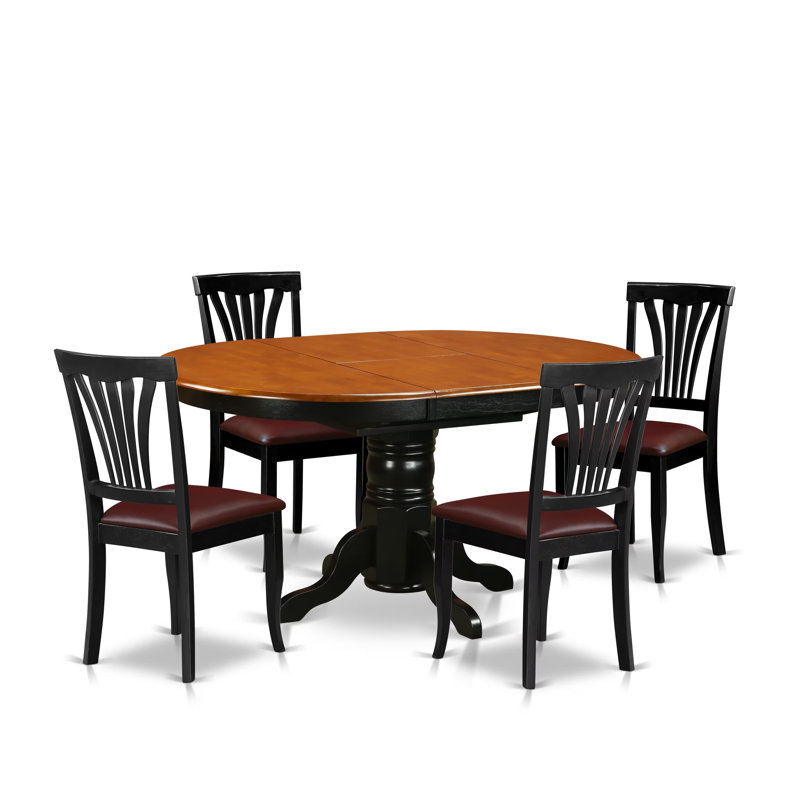 L'ensemble de table de salle à manger 5 pièces pour 4 personnes comprend une table de cuisine ovale avec rallonge papillon et 4 chaises de salle à manger en similicuir de 42 po x 60 po, noir et cerise