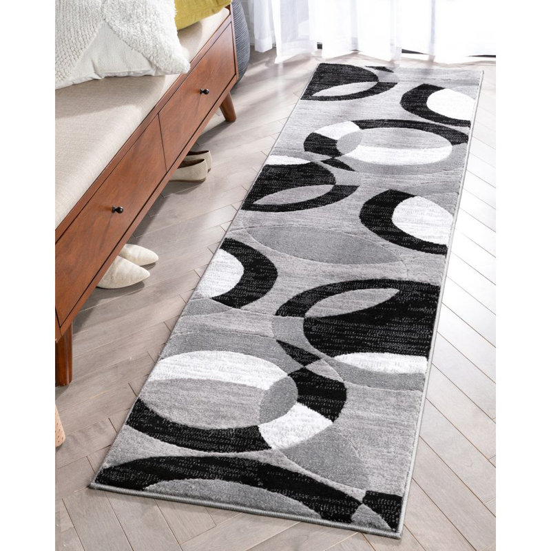 Bingo Gray Modern Geometric Rug, Runner 2'7" x 9'10"