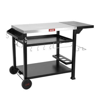 3-Tier Stainless Steel Grill Cart - 40" Outdoor Pizza Oven Stand with Wheels, Mobile Kitchen Island for BBQ & Food Prep by Feasto