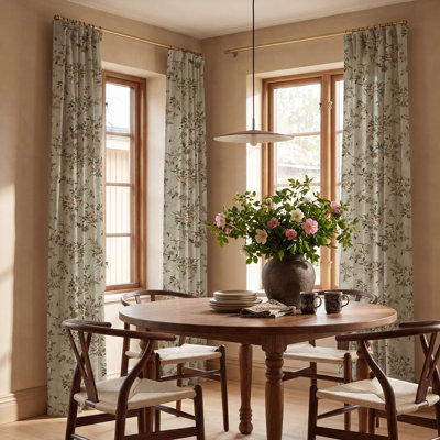 Floral Botanical Linen Blended Curtains, Non-See-Through Rod Pocket And Back Tab Drapes for Living Room, W52" x L90", Ivory