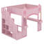 Lit mezzanine de style princesse avec bureau d'étude réglable, escalier de rangement, éclairage à DEL et tablettes décoratives - lit double en bois-1486123573