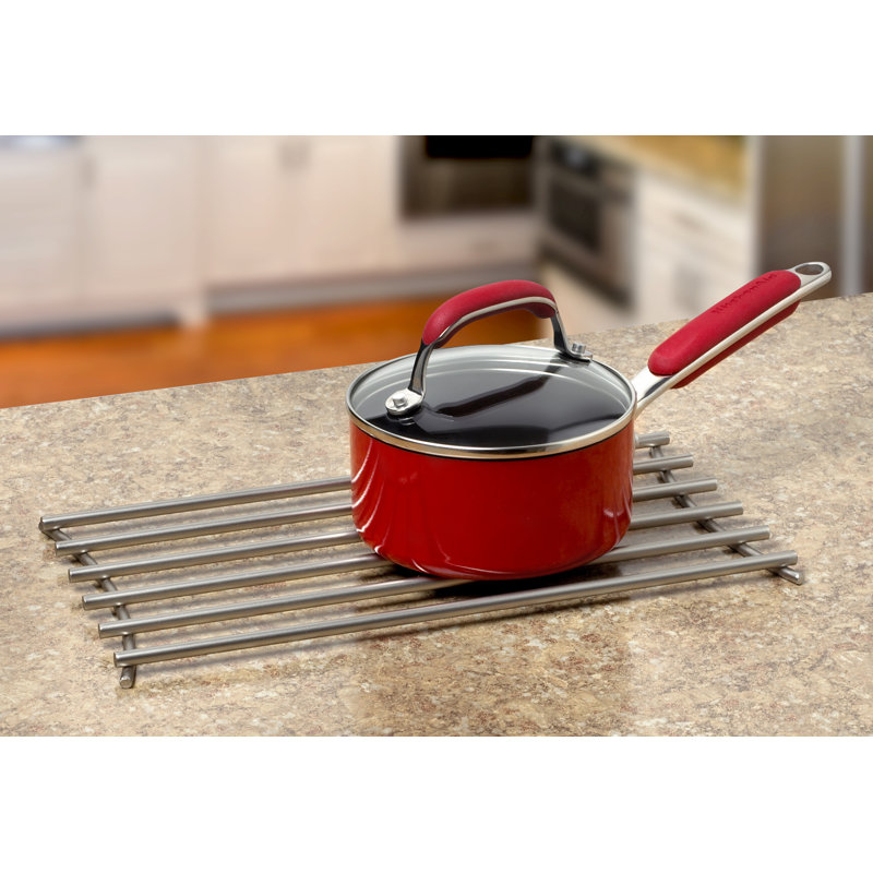 Stainless Steel Rectangle 1 Piece Trivet, Satin Nickel