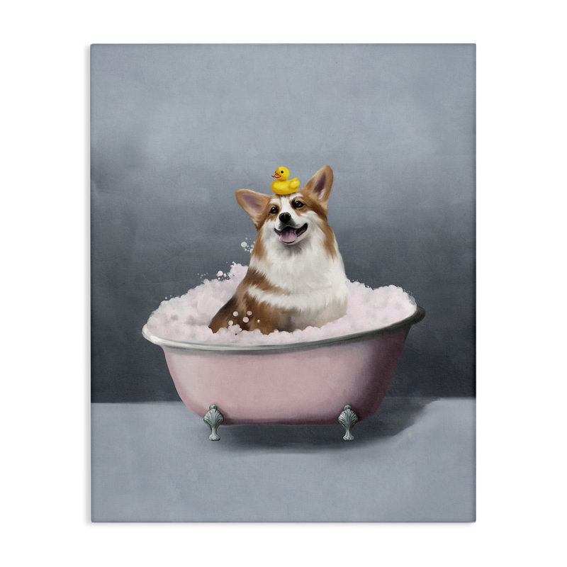  «Corgi in Pink Bath» par Svetlana Aleynikova, H 40 po x l 30 po