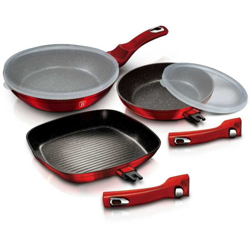 Aluminum Non-Stick Frying Pan Set, Burgundy