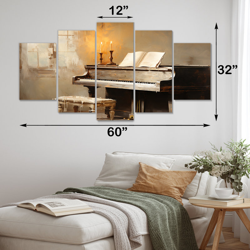Rustic Brown Piano Melody II - Music Piano Multipanel Wall Art Decor