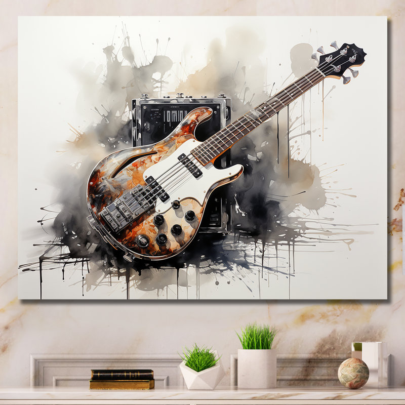 «Brown Charcoal Guitare», art mural sur toile, Toile tendue, H 24 po x l 32 po x P 1 po